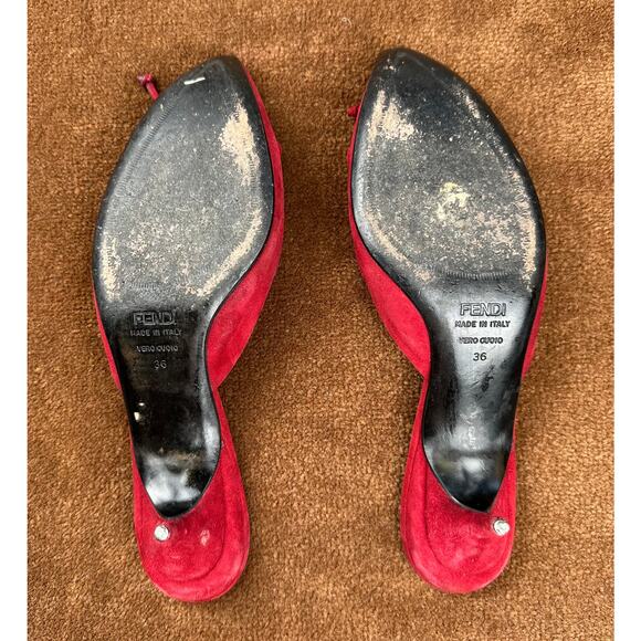 Fendi Red Suede Kitten Heels Size 36 - Picture 5 of 7